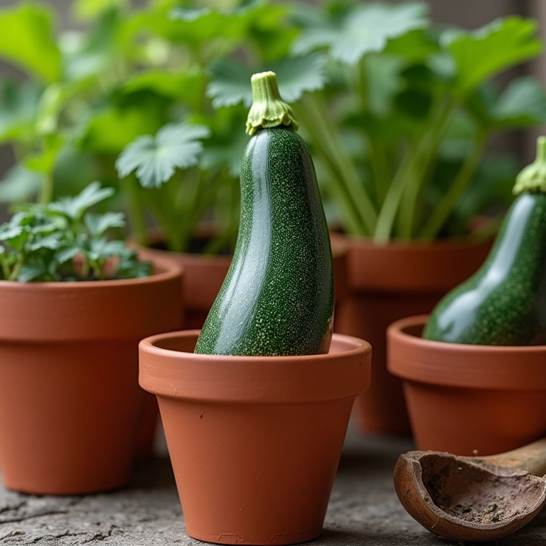 Seleção de vasos de cerâmica ideais para o plantio de abobrinhas.