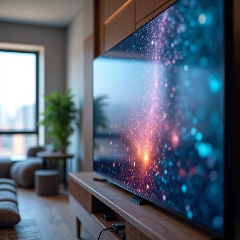 Tela de TV QLED sem burn-in após uso prolongado.