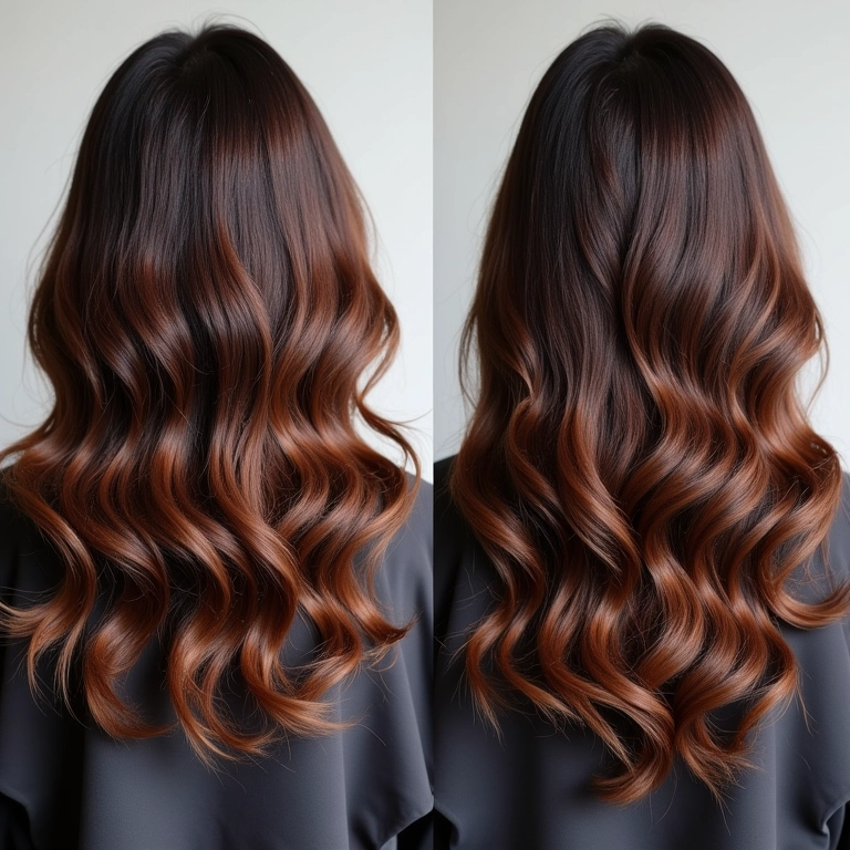 Transformação de cabelos ondulados e cacheados com a Plástica dos Fios, realçando a definição dos cachos.