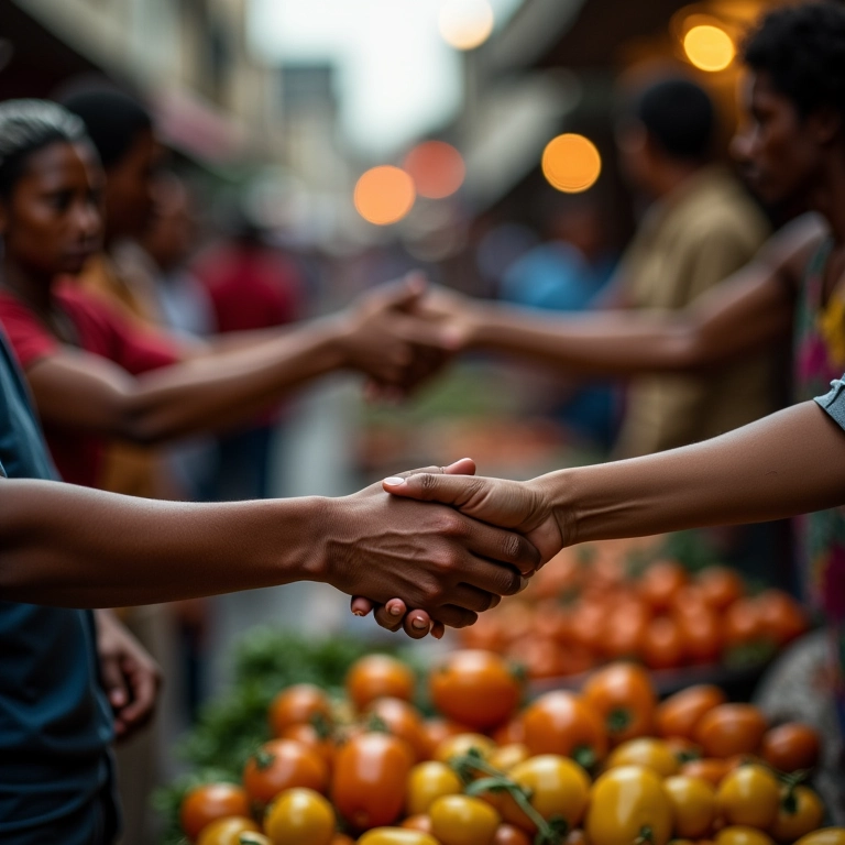 Qual A Diferença Entre Os Termos Consumo E Consumismo? Troca de produtos em um mercado de rua brasileiro, ilustrando consumo e consumismo.