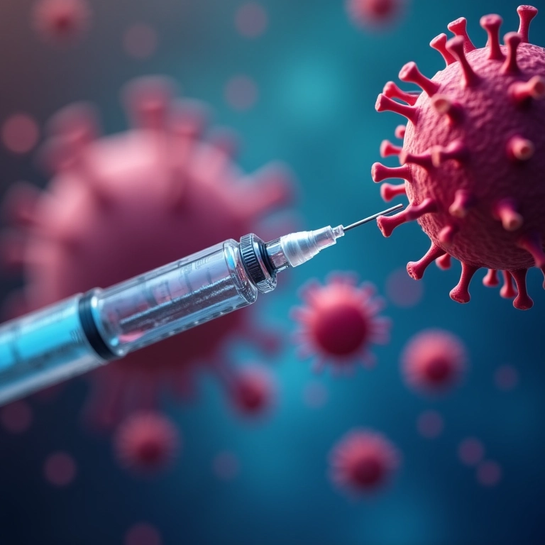 Vacina estimulando a produção de anticorpos, representando a imunização ativa.