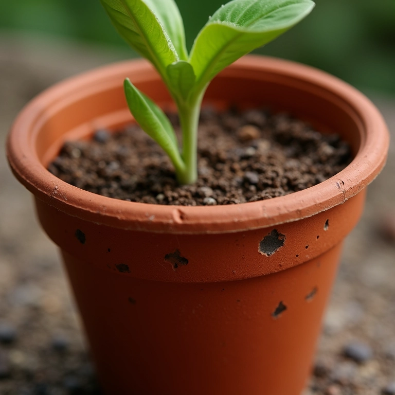 Vaso de barro com drenagem para plantar Rosa do Deserto.