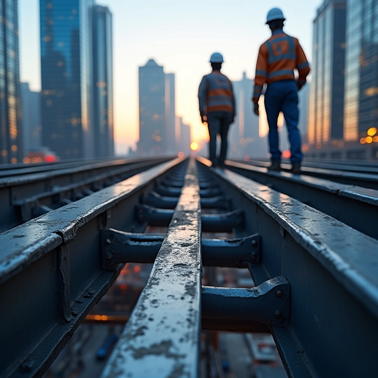Vigas de aço em construção de um arranha-céu.