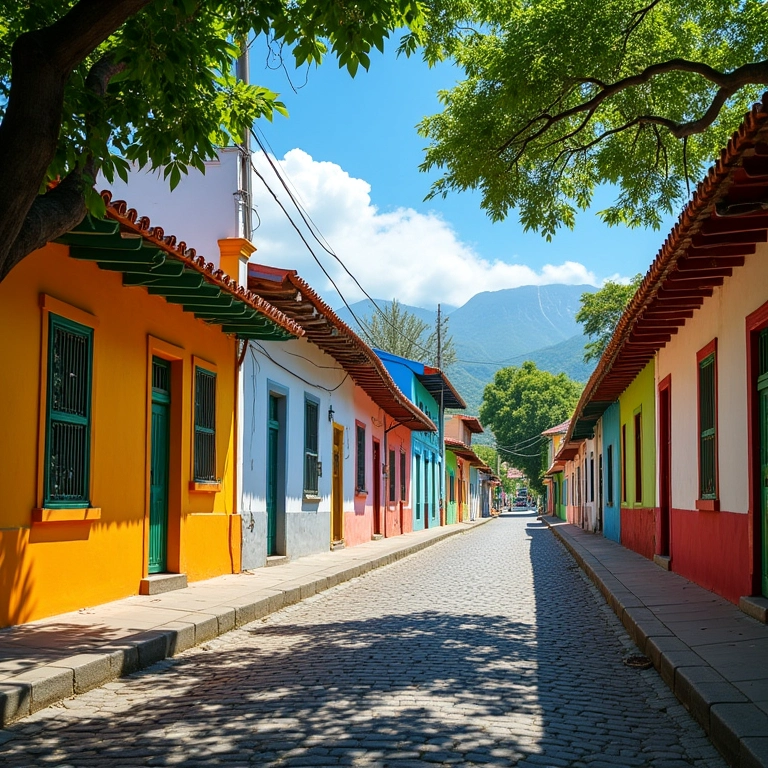 Vista panorâmica de Olinda, com casarões coloniais coloridos e vegetação exuberante.