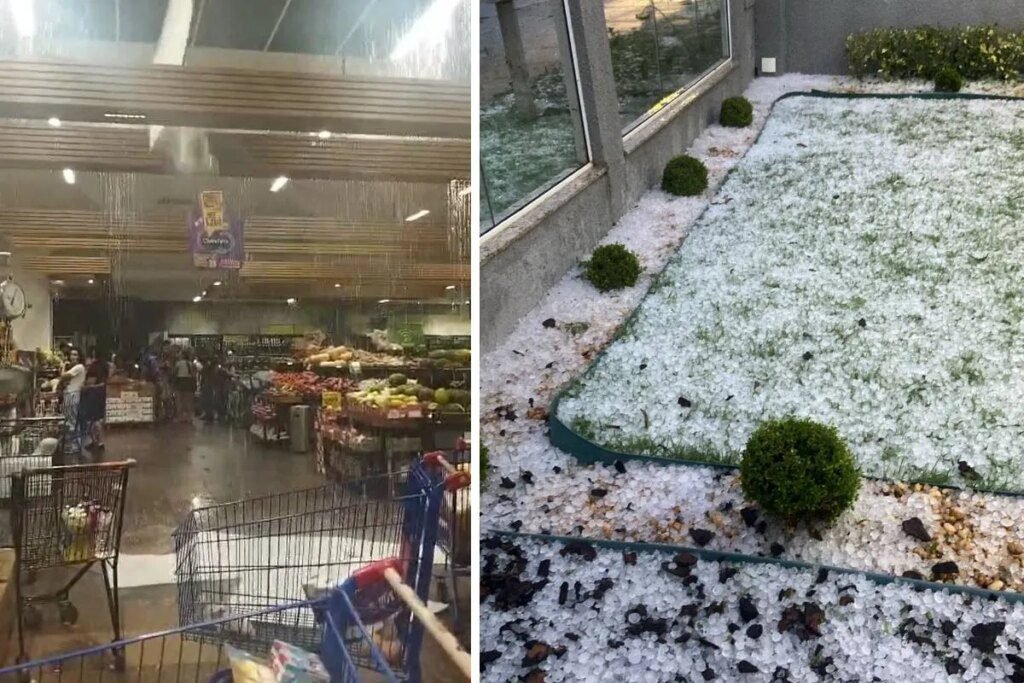 Gelo em excesso causa destruição em supermercado muito gelo e supermercado destruído
