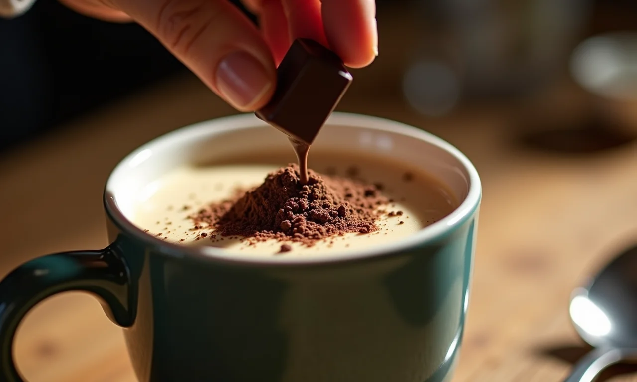 Adicionando raspas de chocolate meio amargo ao Toddy cremoso