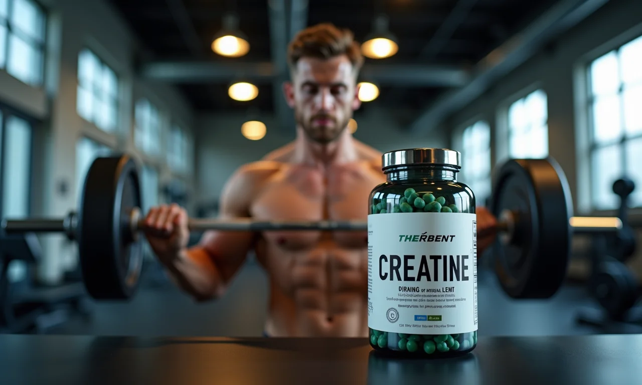 Atleta treinando com creatina para ganho de força e massa muscular.
