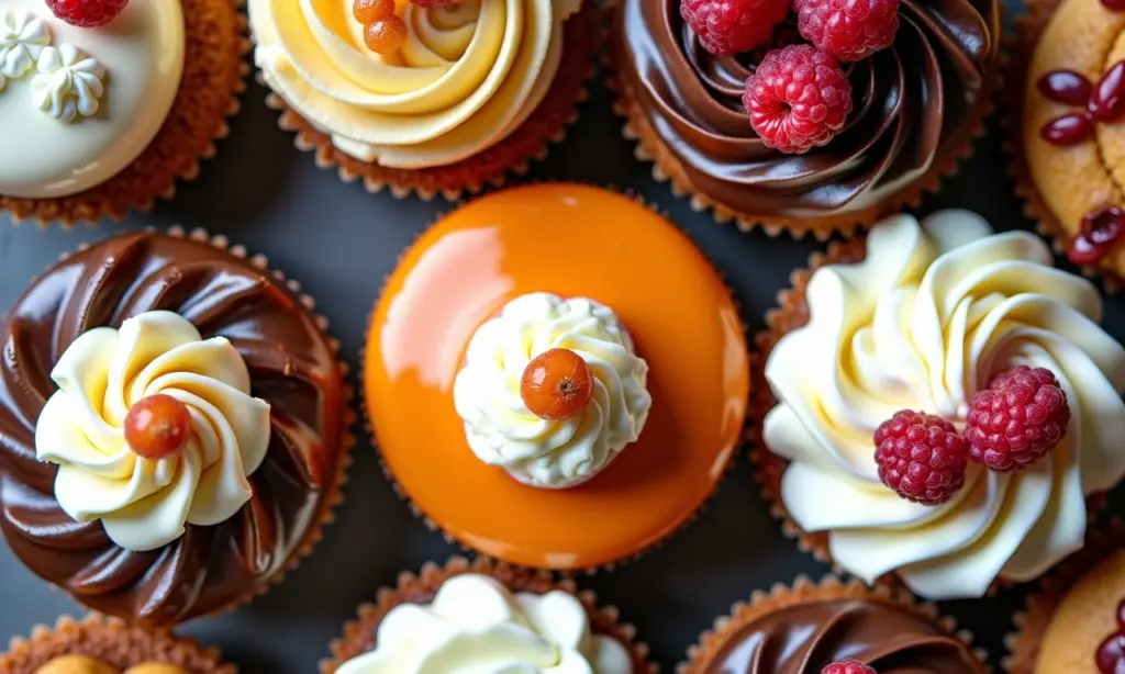 Qual A Diferença Entre Glace E Chantilly? Bolos e doces decorados com glacê e chantilly, mostrando as diferenças.
