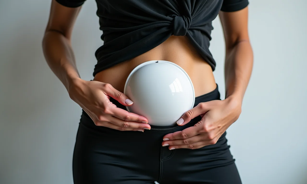 Bolsa coletora discreta sob a roupa, mostrando a mínima visibilidade.