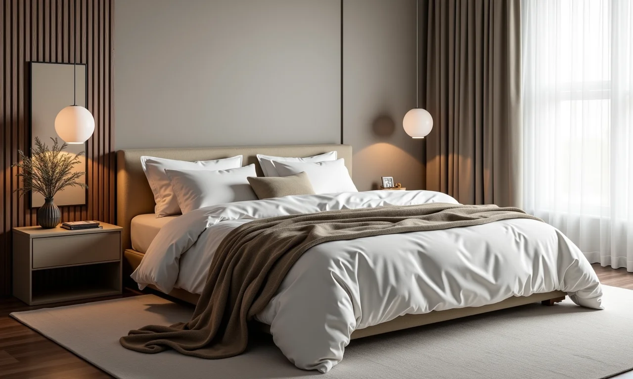 Cama Super King Size luxuosa em quarto espaçoso com iluminação natural.