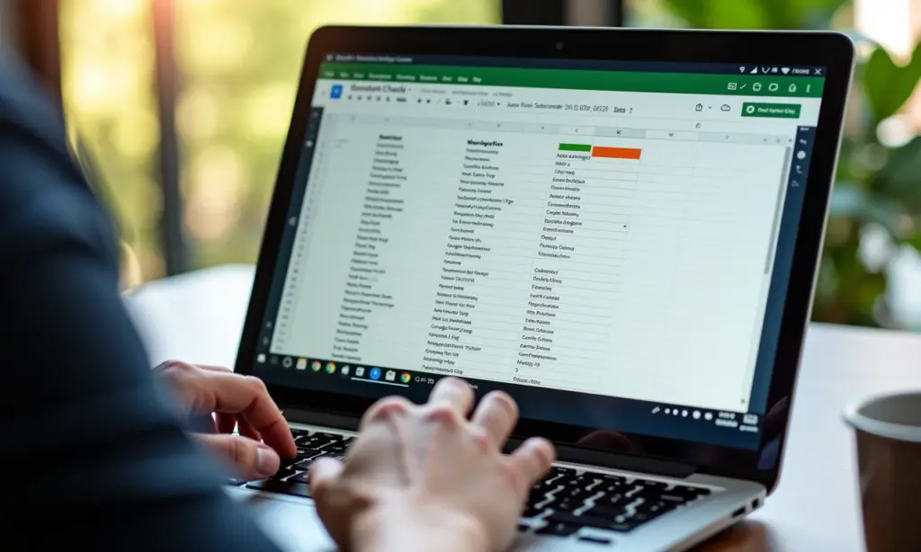 Checklist interativo no Google Sheets com formatação colorida.