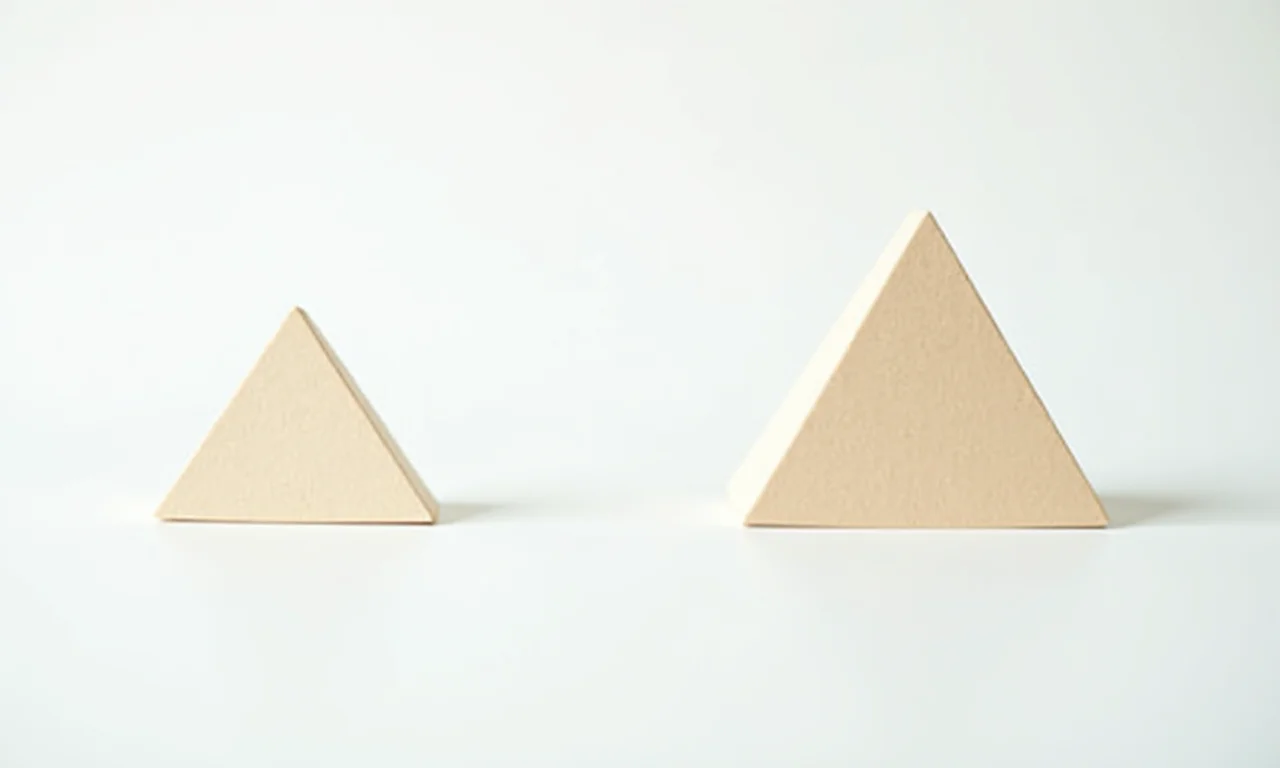 Comparação entre pirâmide reta e pirâmide oblíqua em um quadro branco.