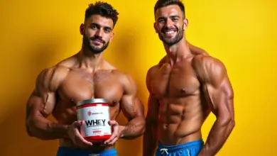 Comparação visual de creatina e whey protein, foco no estilo de vida saudável e suplementação.