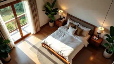 Comparação visual entre camas queen e king em um quarto aconchegante.