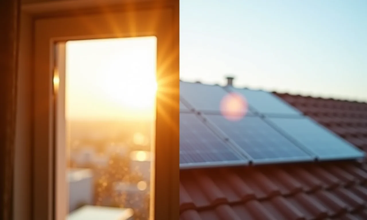 Comparação visual entre 'luz do sol' (natural) e 'luz solar' (energia fotovoltaica).