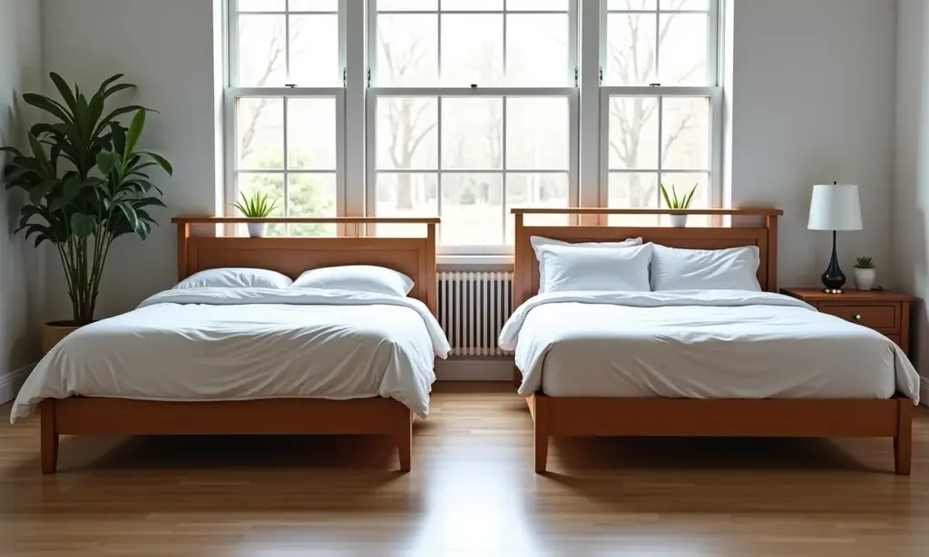 Comparativo entre camas King e King Size mostrando a diferença de tamanho.