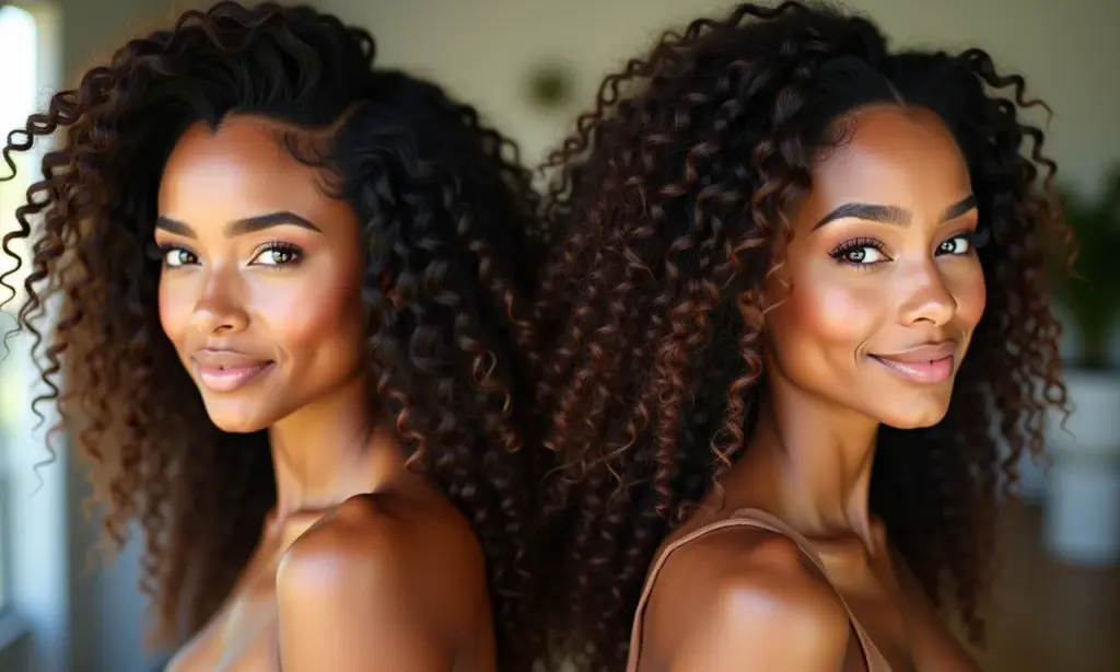 Comparativo visual entre cabelo com progressiva e cabelo com botox capilar, mostrando diferenças na textura e brilho.
