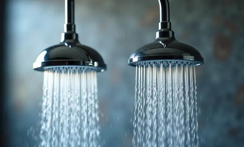 Comparativo visual entre ducha e chuveiro em funcionamento, destacando suas diferenças.