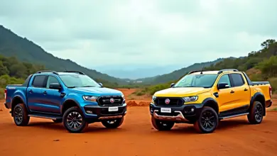 Comparativo visual entre Fiat Strada Volcano e Ranch em cenário brasileiro.