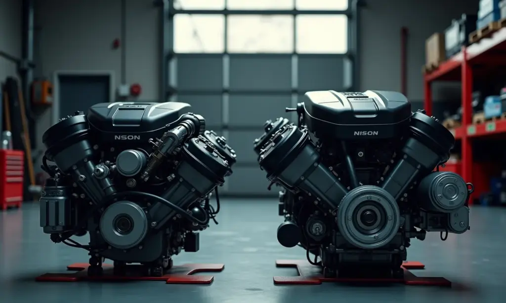 Comparativo visual entre motor 1.0 e 1.6, destacando o tamanho e componentes.