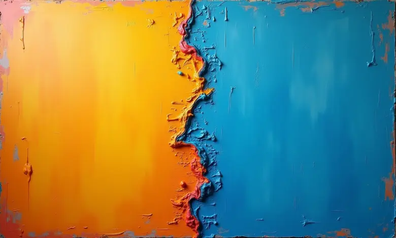 Comparativo visual entre tinta látex e acrílica em uma tela dividida, mostrando as diferenças de textura e acabamento.