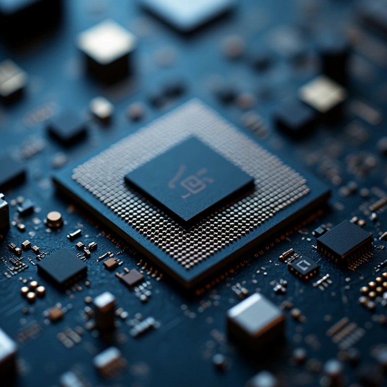 Detalhe macro de um chip de processador de smartphone.