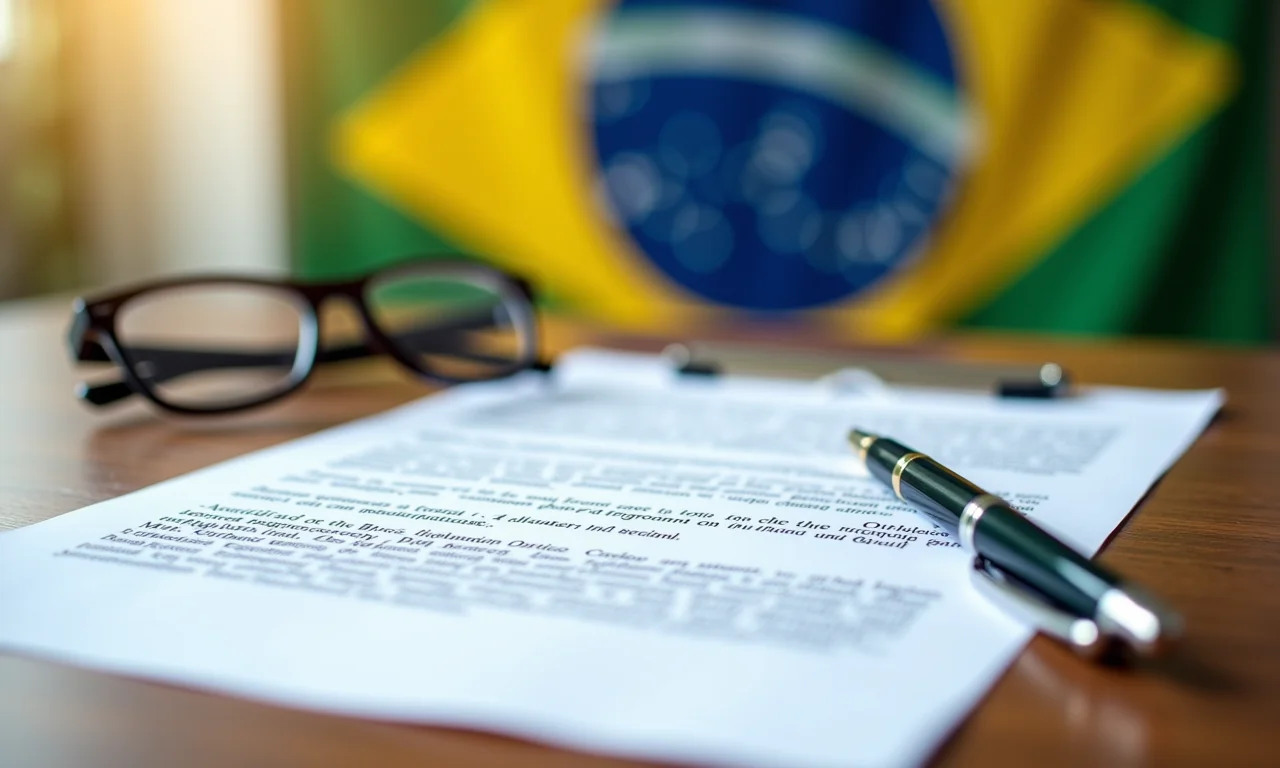 Documento oficial sobre uma mesa, simbolizando elaboração de documentos oficiais.