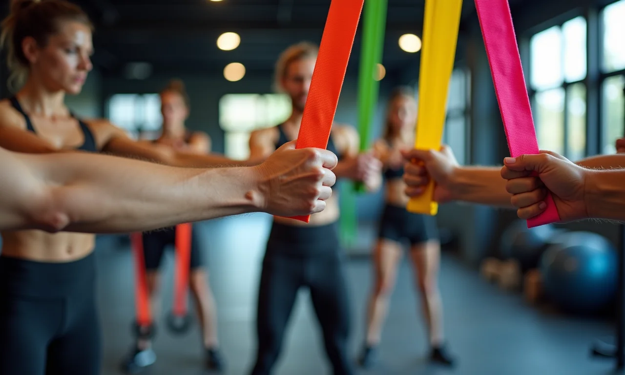 Elásticos de resistência sendo usados em um treino.