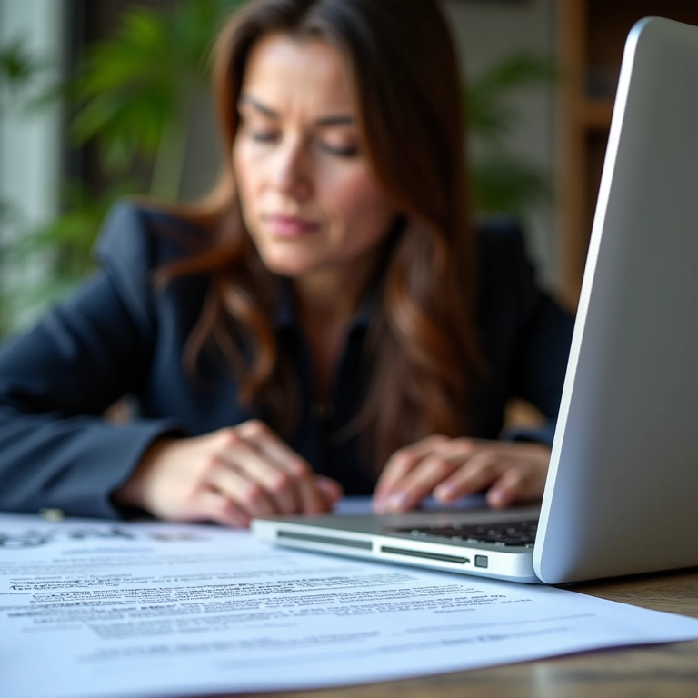 Empresária brasileira analisando documentos legais sobre regulamentação de rifas e sorteios.