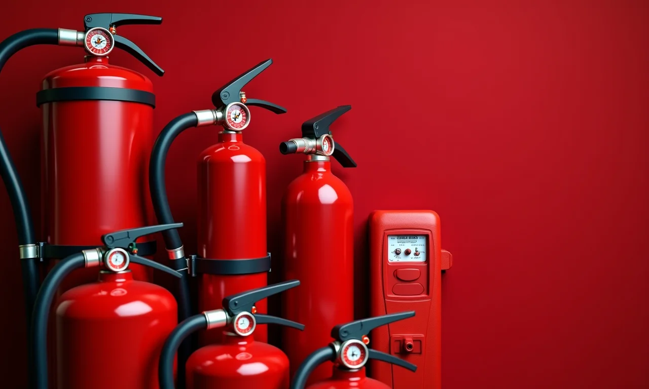 Equipamentos de combate a incêndio: extintor, manta e detector de fumaça.