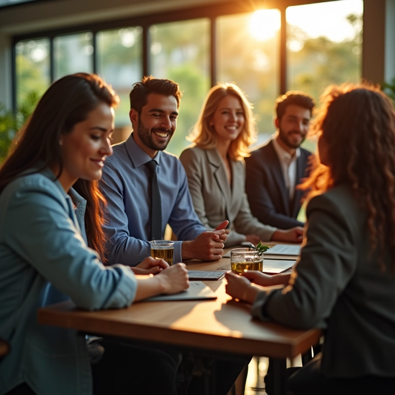 Equipe de vendas comemorando sucesso impulsionado por IA.