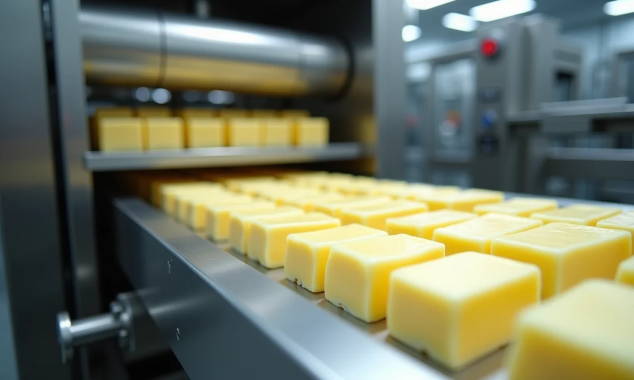 Fabricação industrial de margarina em fábrica moderna.