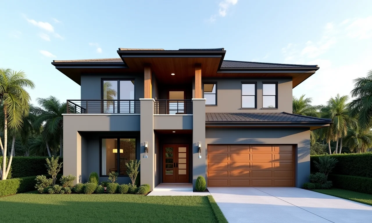 Fachada de casa moderna com vigas e colunas valorizando o imóvel.