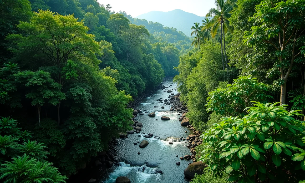 Floresta tropical exuberante, representando os benefícios ambientais da economia circular.