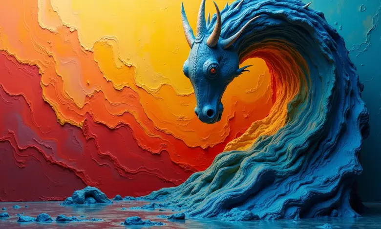 Fusão artística de pintura 2D e escultura 3D, representando a diferença entre as dimensões.