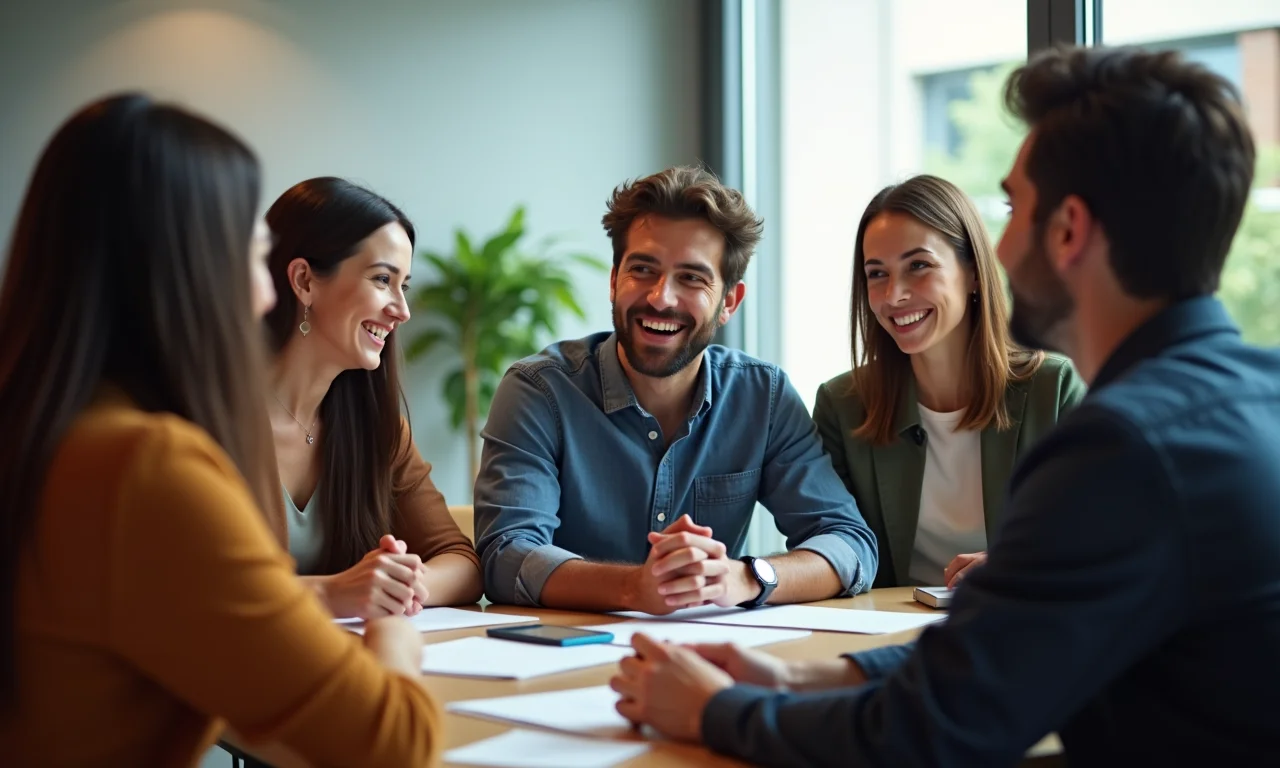 Grupo diverso participando de discussão em grupo focal.