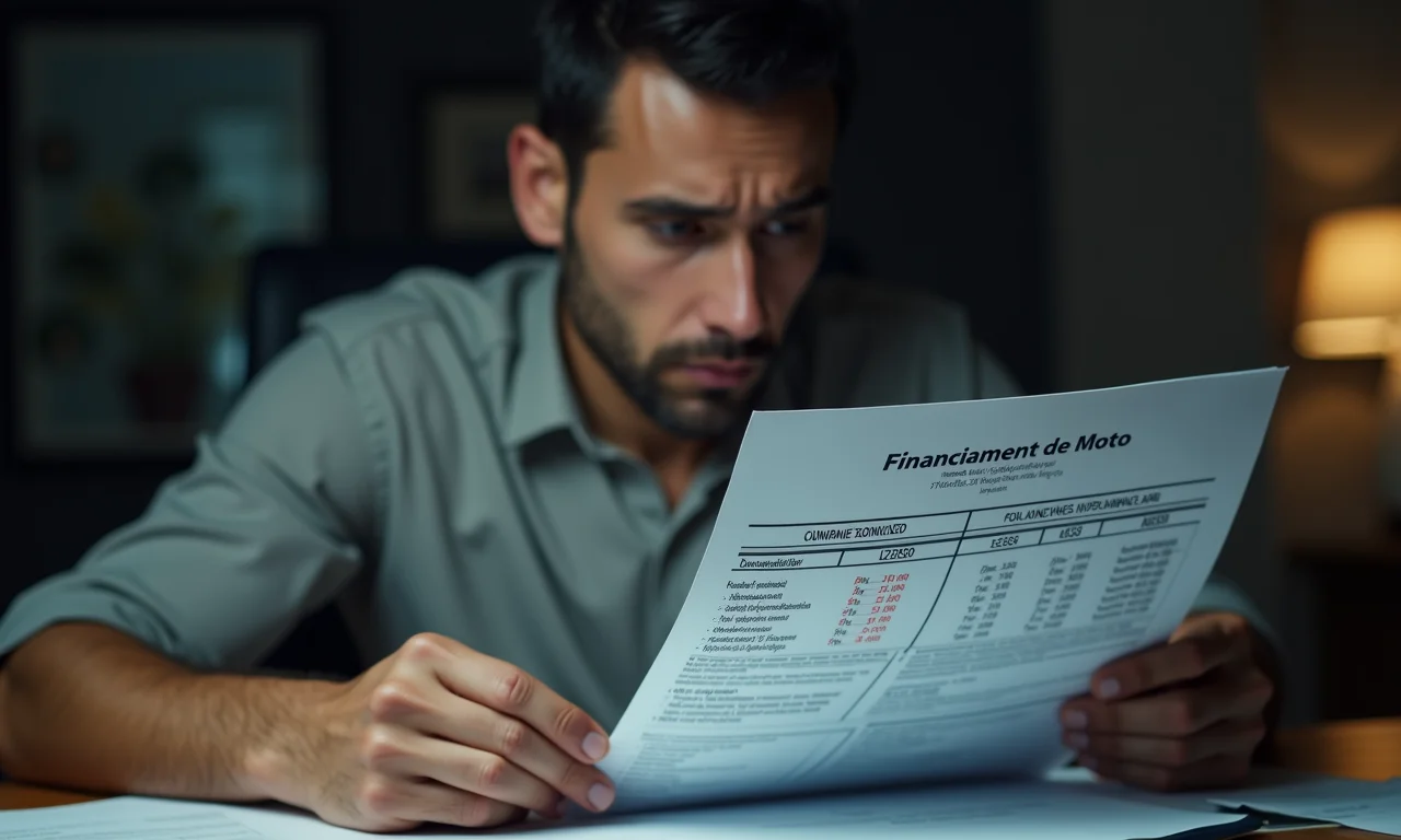 Homem estressado com as altas taxas de juros do financiamento de moto.