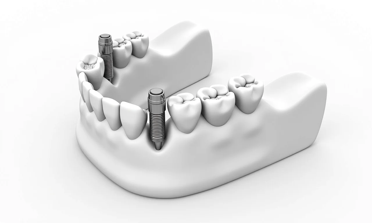Ilustração de protocolo dentário fixado em implantes.