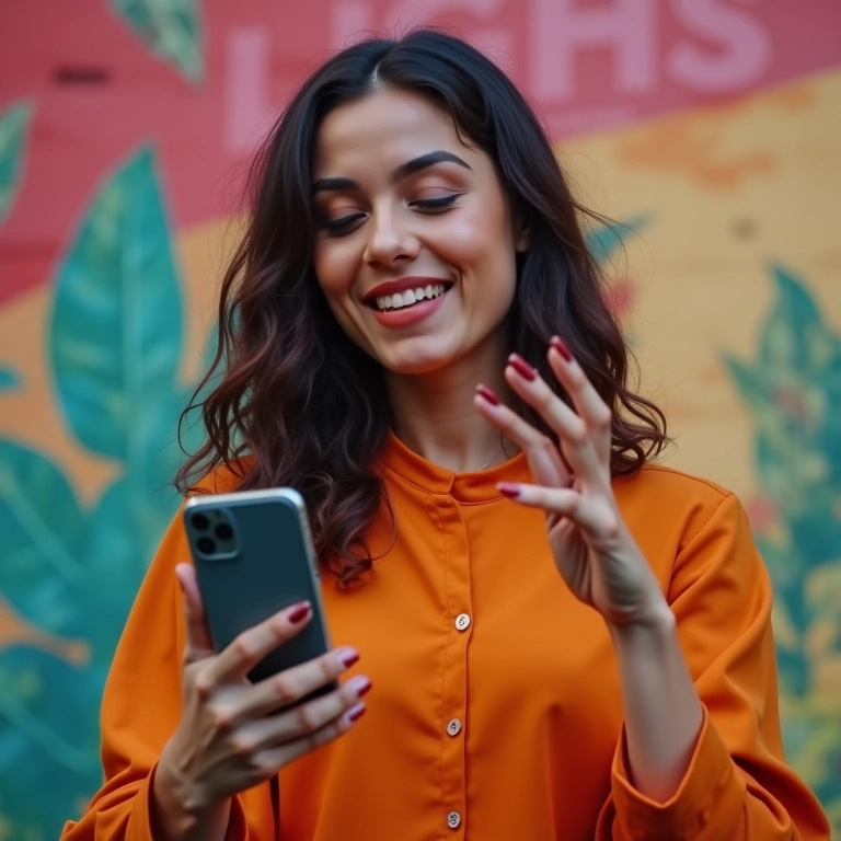 Influenciador brasileiro anunciando sorteio em redes sociais com smartphone.