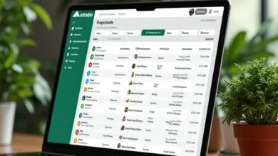 Interface do Airtable exibindo dados de projeto organizados com design vibrante.