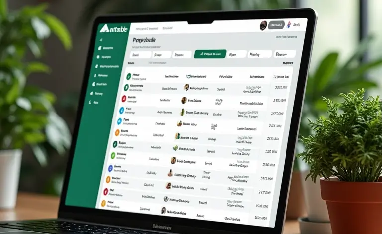 Interface do Airtable exibindo dados de projeto organizados com design vibrante.