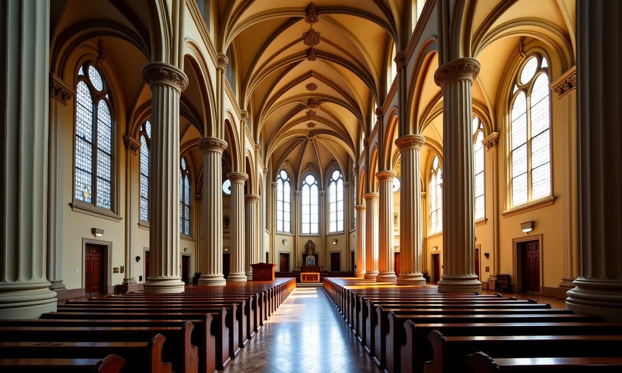 Interior de igreja católica no Brasil, representando instituições e hierarquias.