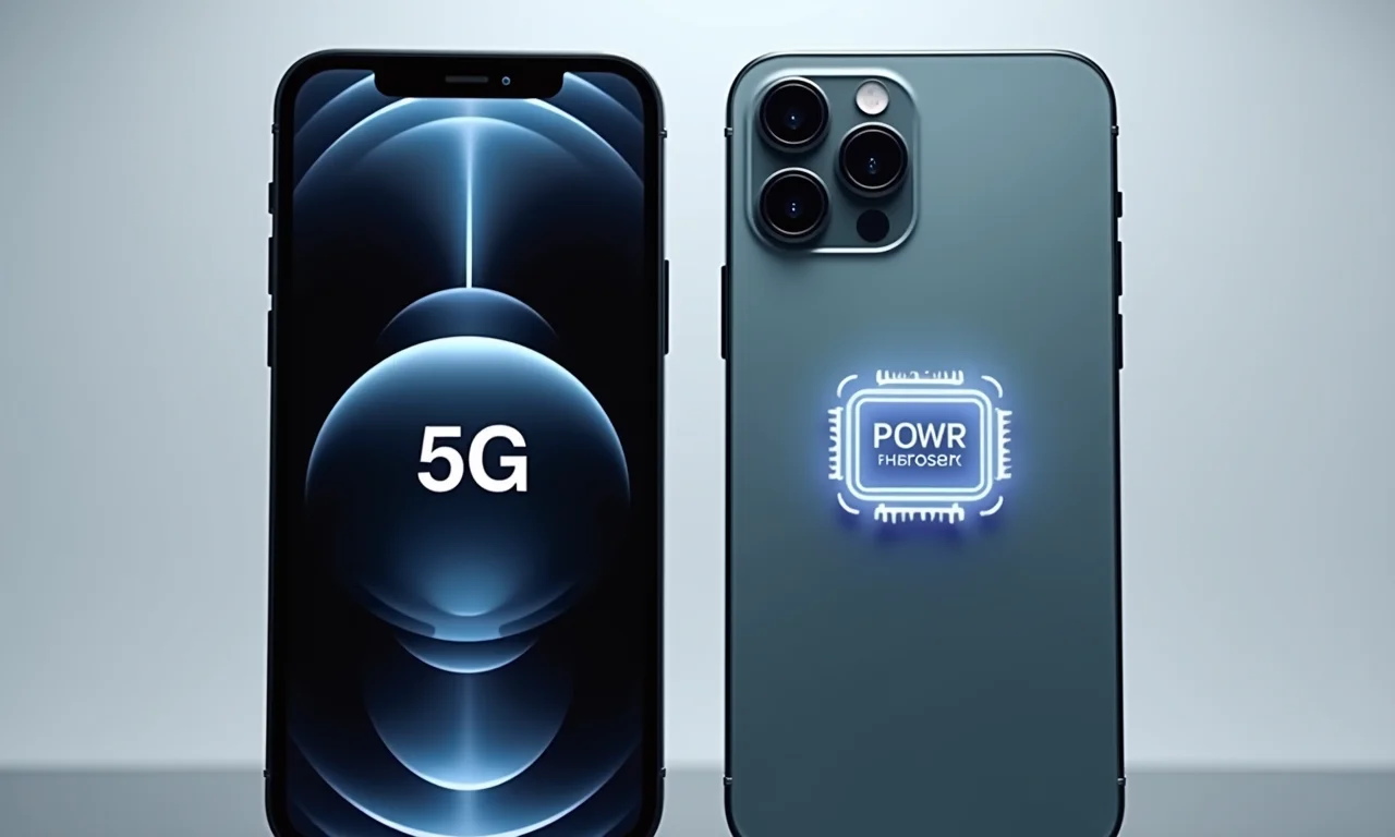 iPhones 12 e 15 lado a lado mostrando 5G e processador.