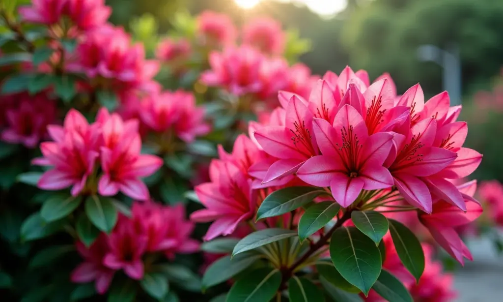 Como Plantar Azaleia e Ter uma Explosão de Cores no Jardim Jardim brasileiro exuberante com azaleias coloridas em plena floração.