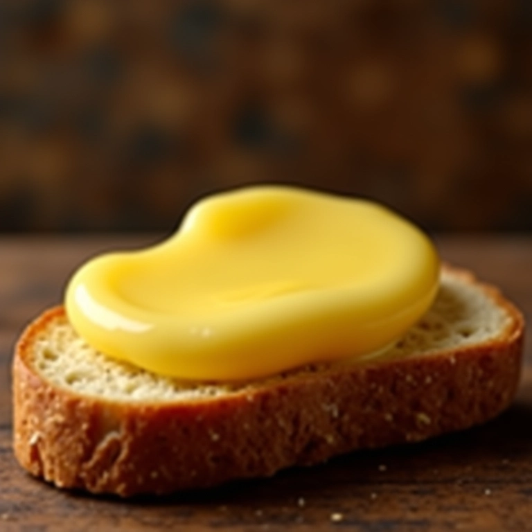 Manteiga dourada derretendo em pão.