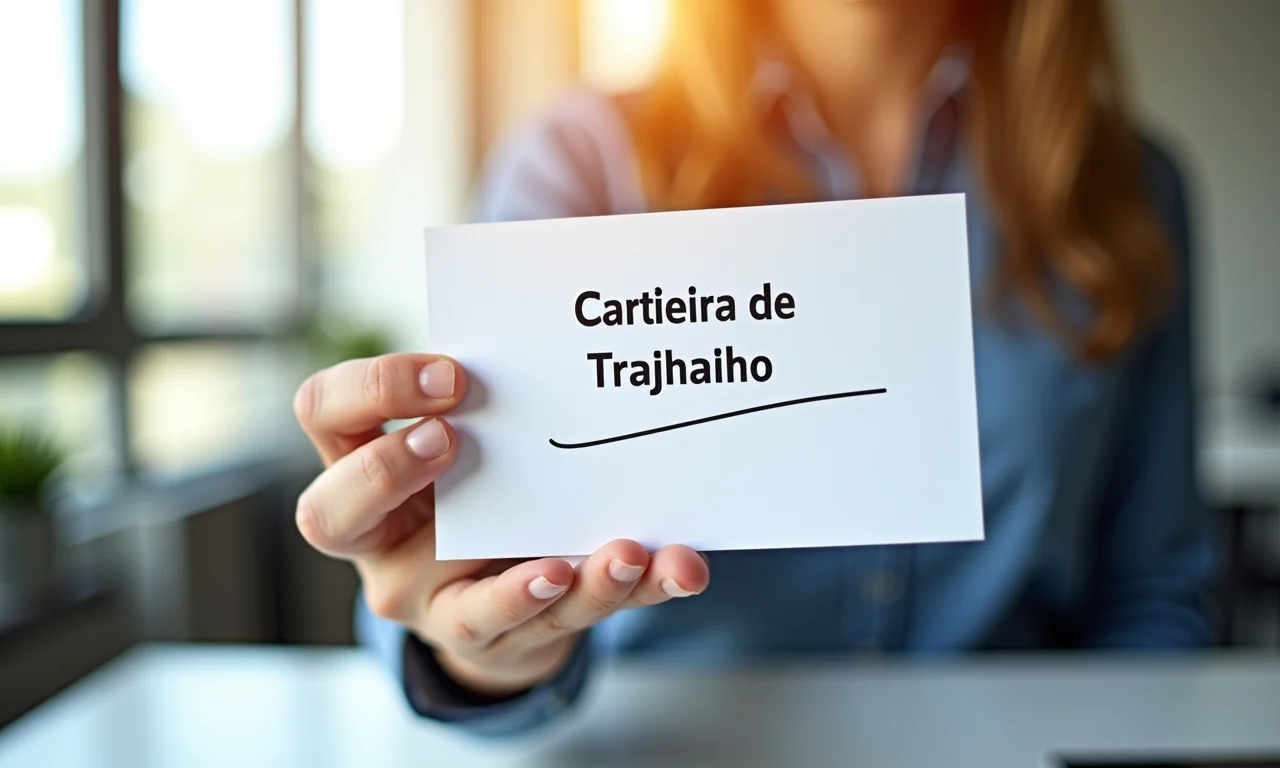 Mão segurando Carteira de Trabalho assinada.