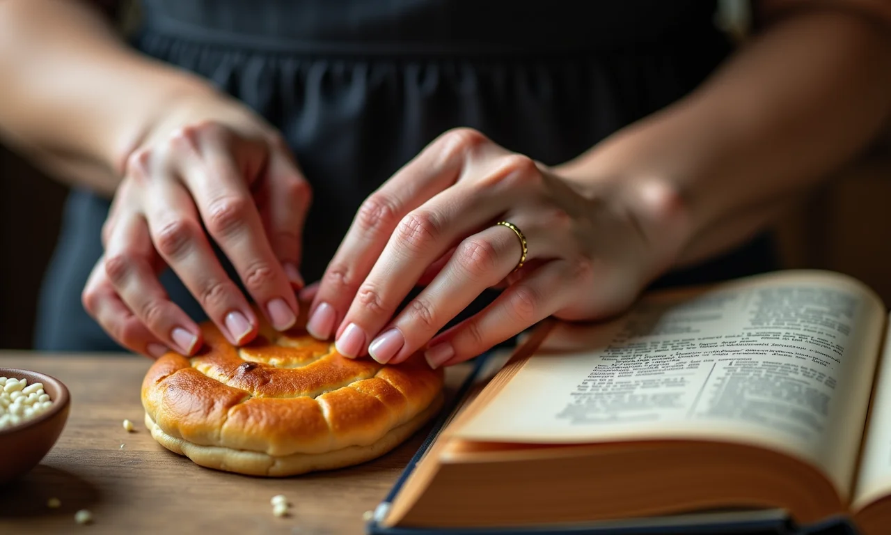 Mãos moldando um beijinho, com um livro de receitas antigo ao lado.
