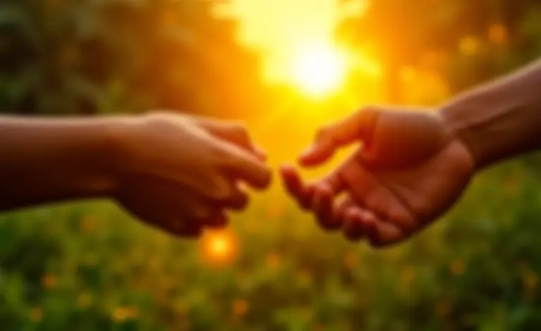 Mãos se alcançando em paisagem brasileira, representando prosperidade e sucesso.