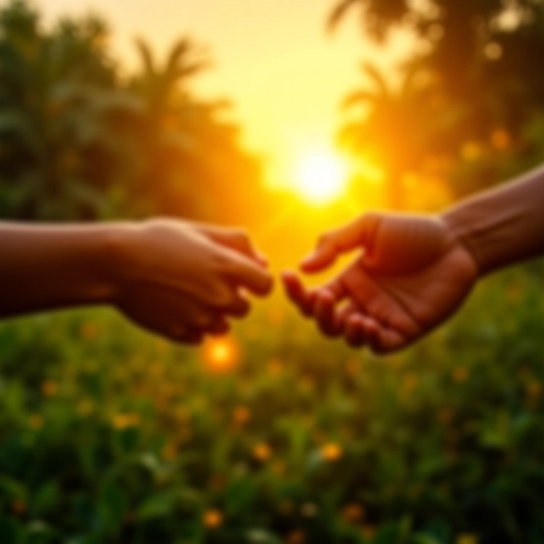 Qual A Diferença Entre Prosperidade E Sucesso? Mãos se alcançando em paisagem brasileira, representando prosperidade e sucesso.