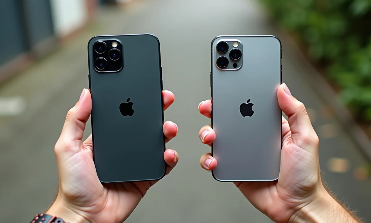 Mãos segurando iPhones 11 e XS mostrando a câmera.